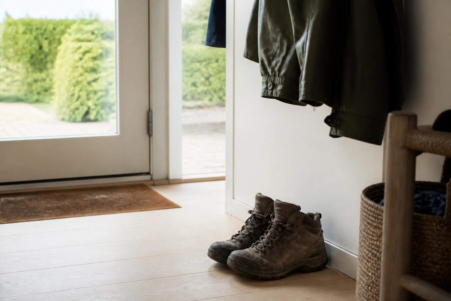 Wandelschoenen bij de voordeur